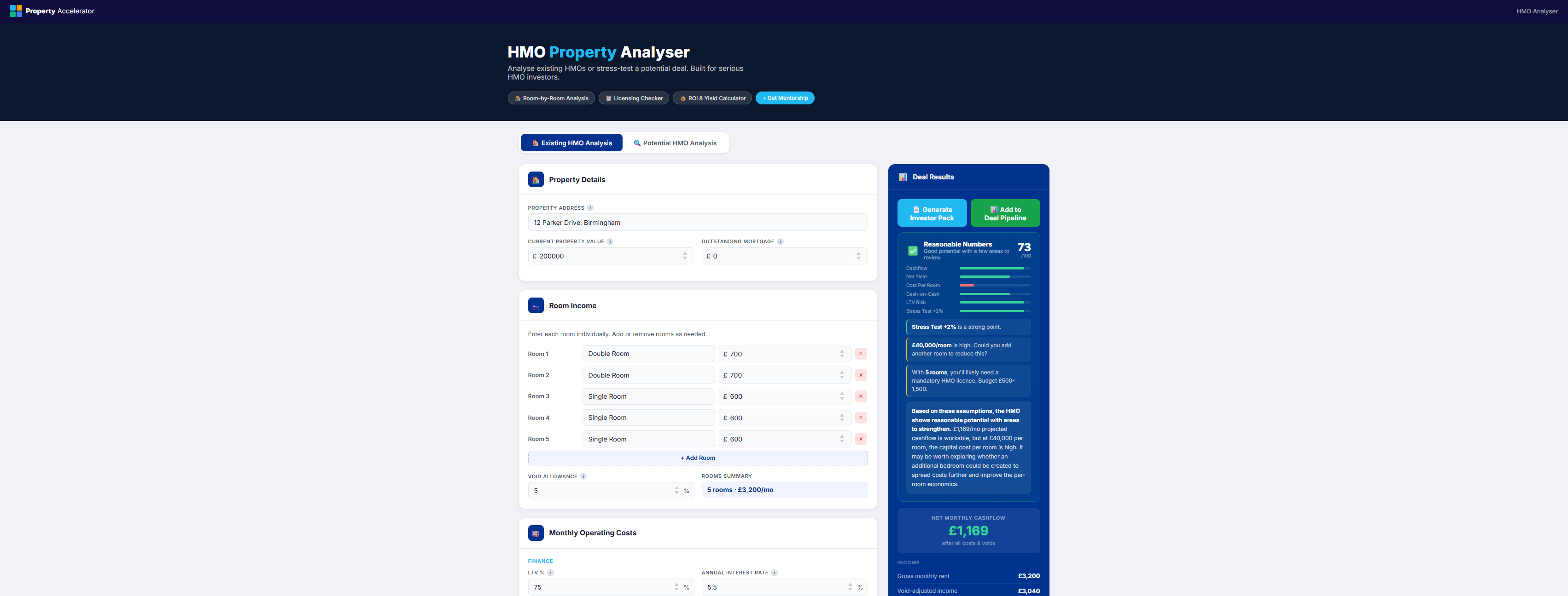 The HMO deal analyser we run every property through before purchase